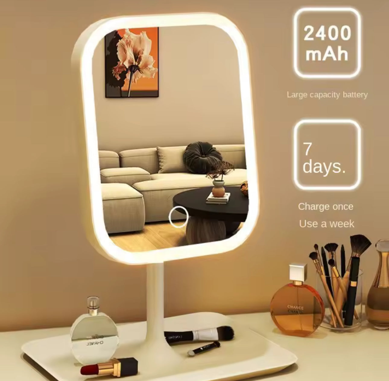 LED Vanity Makeup Mirror with 3 Light Modes | Touch Control Desk Mirror