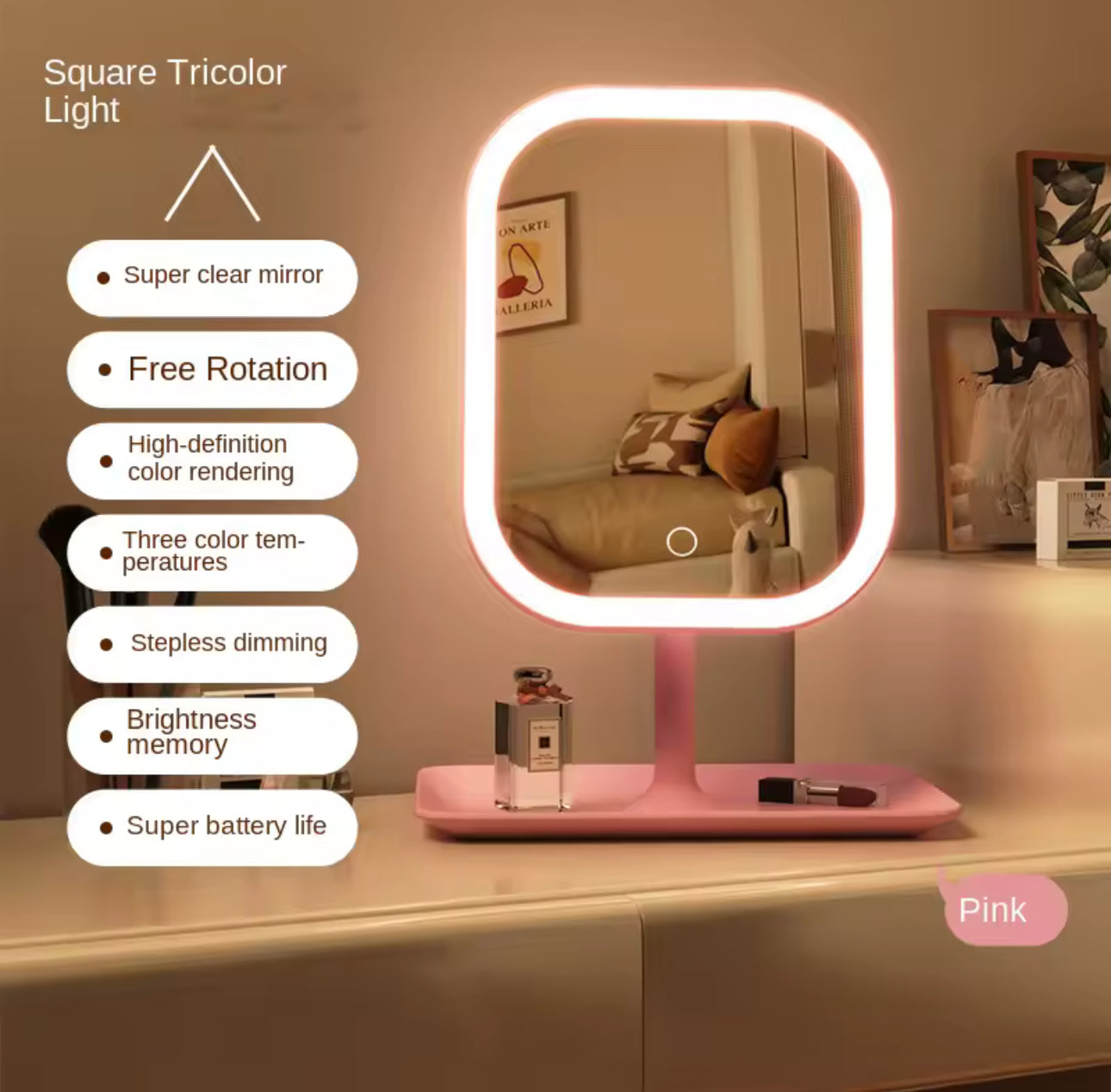 LED Vanity Makeup Mirror with 3 Light Modes | Touch Control Desk Mirror