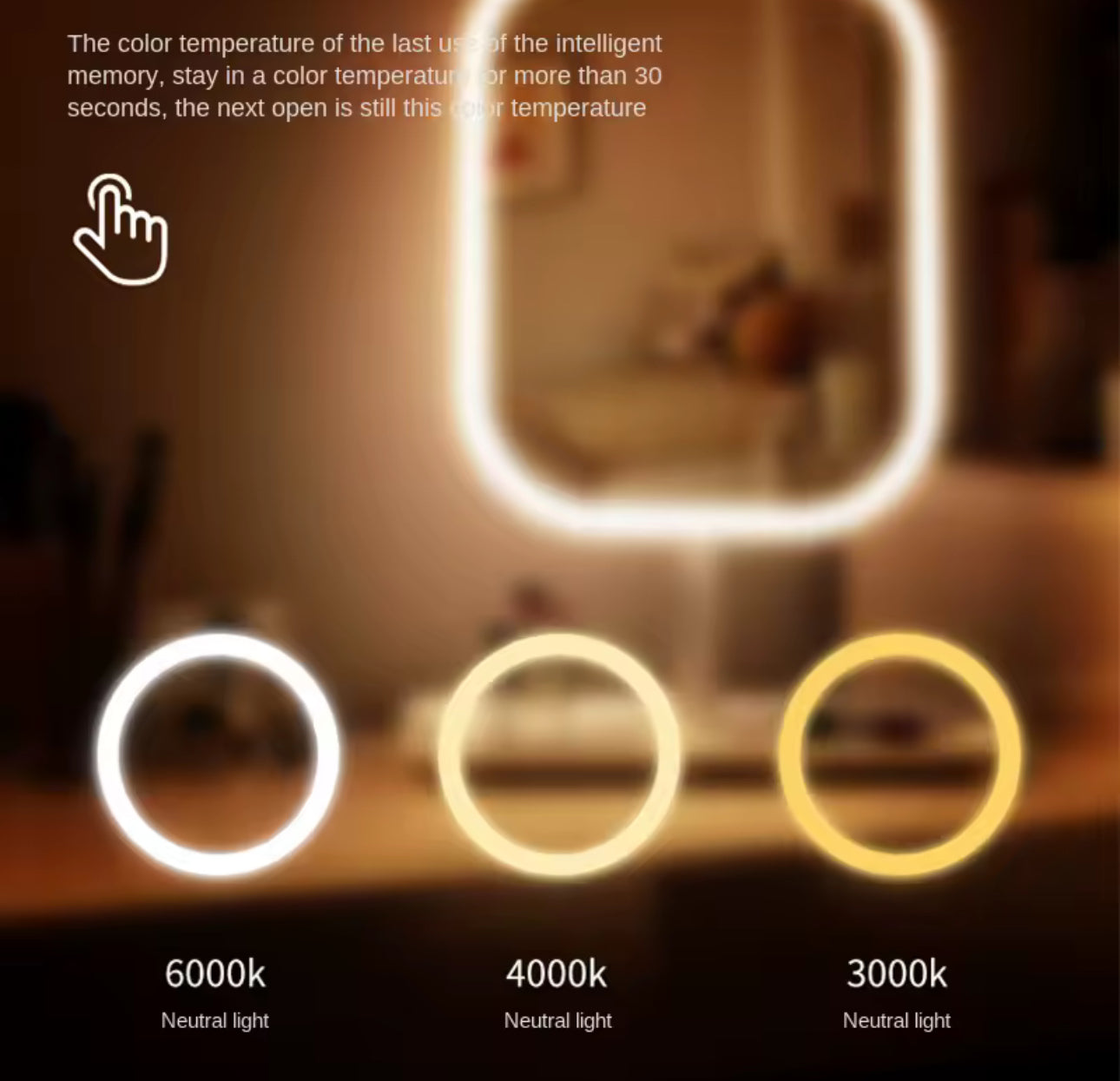 LED Vanity Makeup Mirror with 3 Light Modes | Touch Control Desk Mirror